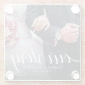 Elegant Ons Verhaal Foto Bruiloft Handgeschreven Glazen Onderzetter (Achterkant)