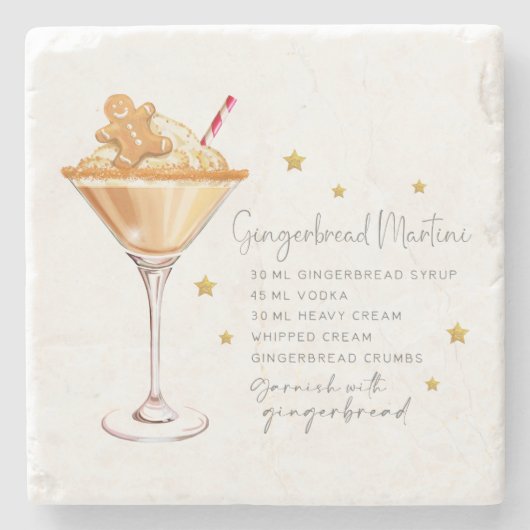 Elegant ontbijtkoek Martini Recept Wit Kerstmis Stenen Onderzetter (Voorkant)