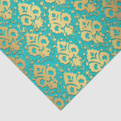 Elegant  ontkoppelingspagina Gold Blauwgroen Damas Tissuepapier (Detail)