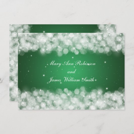 Elegant ontvangstfeest sprankel smaragdgroen kaart (Voorkant / Achterkant)