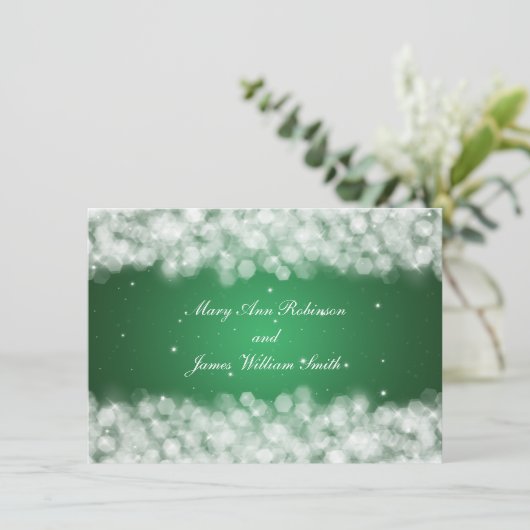 Elegant ontvangstfeest sprankel smaragdgroen kaart (Staand voorkant)