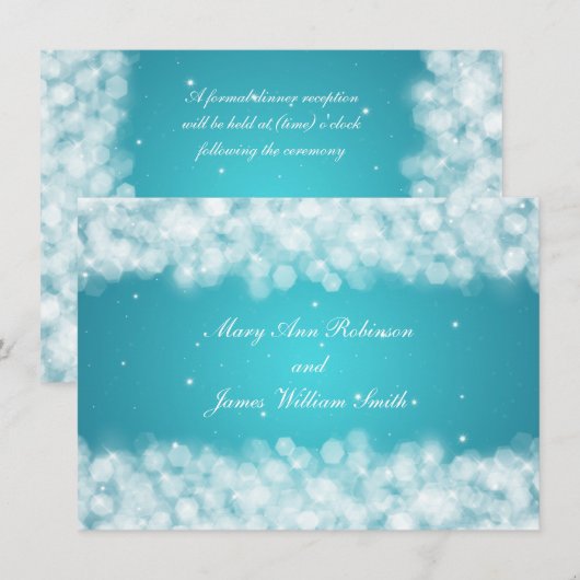 Elegant ontvangstfeest sprankelend turquoise kaart (Voorkant / Achterkant)