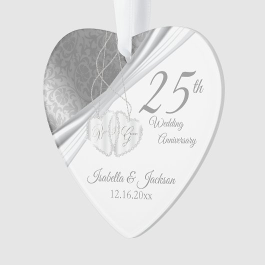Elegant ontwerp - 25e zilveren bruiloft Jubileum Ornament (voorkant)