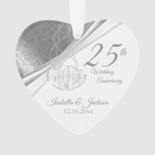 Elegant ontwerp - 25e zilveren bruiloft Jubileum Ornament (voorkant)
