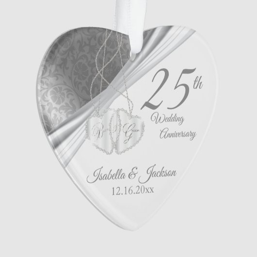 Elegant ontwerp - 25e zilveren bruiloft Jubileum Ornament (voorkant)