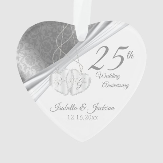 Elegant ontwerp - 25e zilveren bruiloft Jubileum Ornament (achterkant)