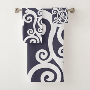Elegant ontwerp, bloempatroon, marineblauw, wit bad handdoek
