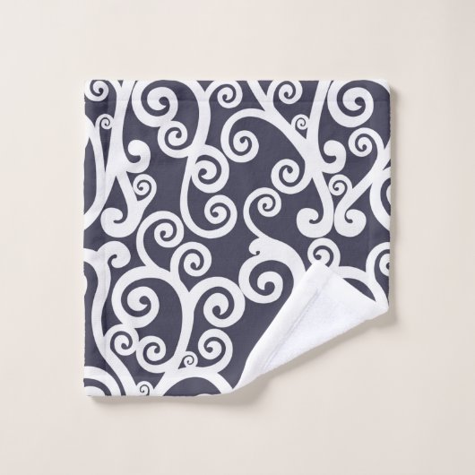 Elegant ontwerp, bloempatroon, marineblauw, wit bad handdoek (Wasdoekje)