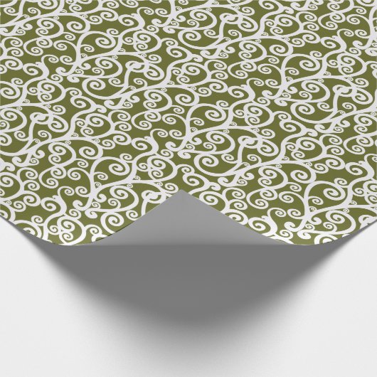 Elegant ontwerp, bloempatroon, olijfgroen, wit cadeaupapier (Hoek)
