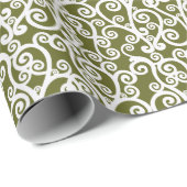 Elegant ontwerp, bloempatroon, olijfgroen, wit cadeaupapier (Rol Hoek)