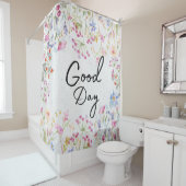 Elegant ontwerp Botanisch met manuscripttekst Flor Douchegordijn (In situ)