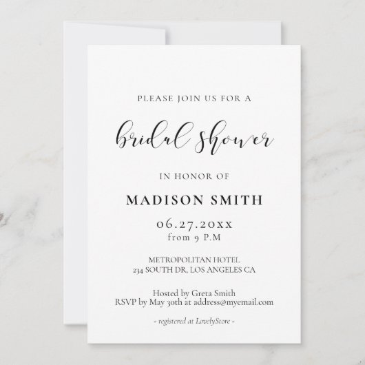 Elegant ontwerp Bruidsdouche uitnodiging (Voorkant)