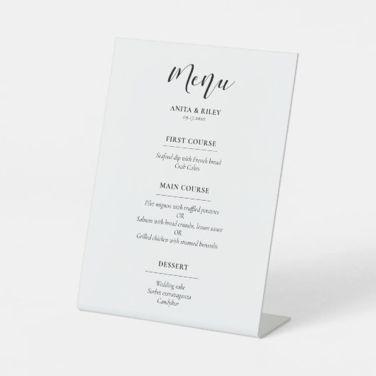 Elegant ontwerp bruiloft menu reclamebord met voetstuk (Voorkant)