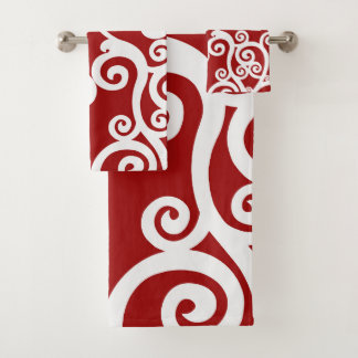 Elegant ontwerp, floreel patroon, rood, wit bad handdoek