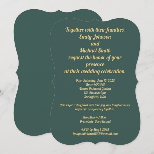 Elegant ontwerp van de uitnodiging voor het wieden (Voorkant / Achterkant)