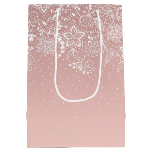 Elegant ontwerp van de witte kant florale en confe medium cadeauzakje (Achterkant)