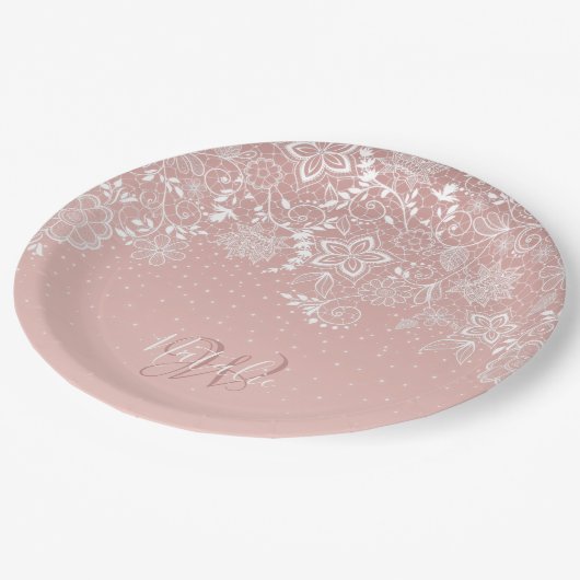 Elegant ontwerp van de witte kant florale en confe papieren bordje (Gekanteld)