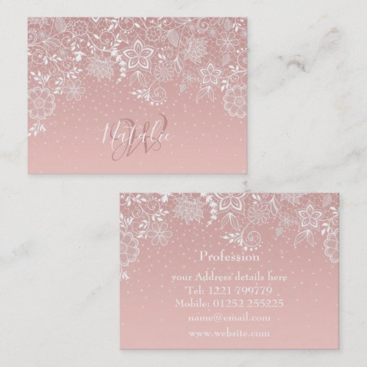 Elegant ontwerp van de witte kant florale en confe visitekaartje (Voorkant / Achterkant)