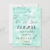 Elegant ontwerp van eucalyptus in zachte greens save the date (Voorkant)