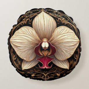 Elegant Ontwerp van Gouden Orchidee Rond Kussen
