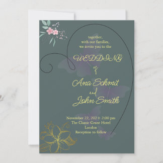 Elegant ontwerp voor florale en hartbruiloft kaart
