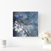 Elegant  ontwerp witte florale vlindervogel vierkante klok (Huis)