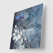 Elegant  ontwerp witte florale vlindervogel vierkante klok (Hoek)