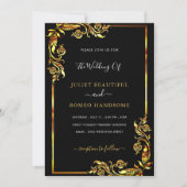 Elegant Ontwerp Zwart Goud Bruiloft Uitnodiging (Voorkant)