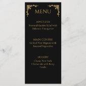 Elegant Onyx Black and Gold Flourish Wedding Menu (Voorkant)