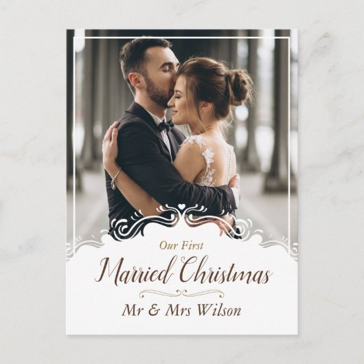 Elegant Onze 1e getrouwde kerst één foto Feestdagenkaart (Voorkant)
