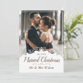 Elegant Onze 1e getrouwde kerst één foto Feestdagenkaart (Staand voorkant)