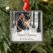 Elegant Onze 1e Kerstmis Getrouwd Eén Foto