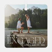 Elegant onze 1e verloofde kerstfoto Keepsake Metalen Ornament (Achterkant)