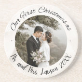 Elegant Onze Eerste Kerst bruiloft foto Onderzette Zandsteen Onderzetter (Voorkant)