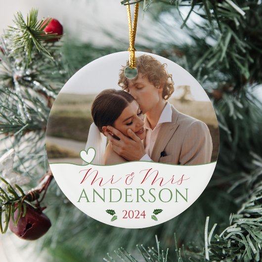 Elegant onze eerste kerst bruiloften getrouwde fot keramisch ornament