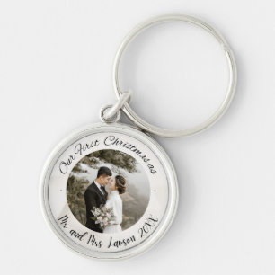 Elegant onze eerste kerst huwelijksfoto sleutelhanger
