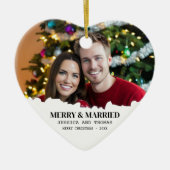 Elegant onze eerste kerst vrolijk en getrouwd foto keramisch ornament (Voorkant)