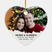 Elegant onze eerste kerst vrolijk en getrouwd foto keramisch ornament (Achterkant)