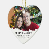 Elegant onze eerste kerst vrolijk en getrouwd foto keramisch ornament (Links)