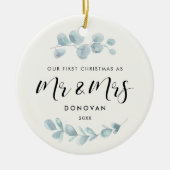 Elegant Onze eerste kerstgrienerige trouwfoto Keramisch Ornament (Voorkant)