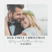 Elegant onze eerste kersttrouwfoto metalen ornament (Achterkant)