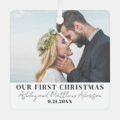 Elegant onze eerste kersttrouwfoto metalen ornament (Voorkant)