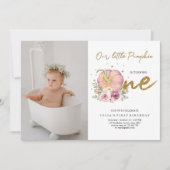 Elegant onze kleine pompoen eerste verjaardag foto kaart (Voorkant)