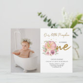 Elegant onze kleine pompoen eerste verjaardag foto kaart (Staand voorkant)