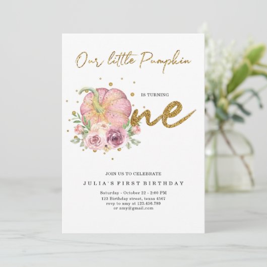 Elegant onze kleine pompoen eerste verjaardag kaart (Staand voorkant)