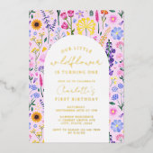 Elegant onze kleine wilde bloemenmeisjes eerste ve folie uitnodiging (Voorkant)