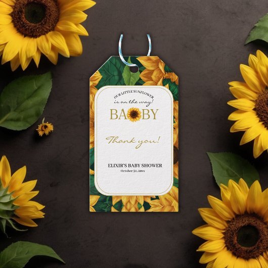 Elegant "Onze kleine zonnebloem" Modern Baby showe Cadeaulabel