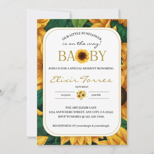 Elegant "Onze kleine zonnebloem" Modern Baby showe Kaart (Voorkant)