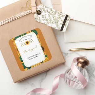 Elegant "Onze kleine zonnebloem" Modern Baby showe Vierkante Sticker