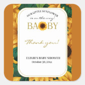 Elegant "Onze kleine zonnebloem" Modern Baby showe Vierkante Sticker (Voorkant)
